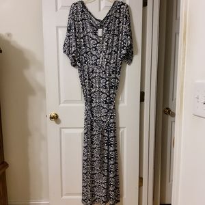 NWT! Koh Koh Navy Blue/White Batwing Sleeve Shift Maxi Dress Boat Neck Size 2XL